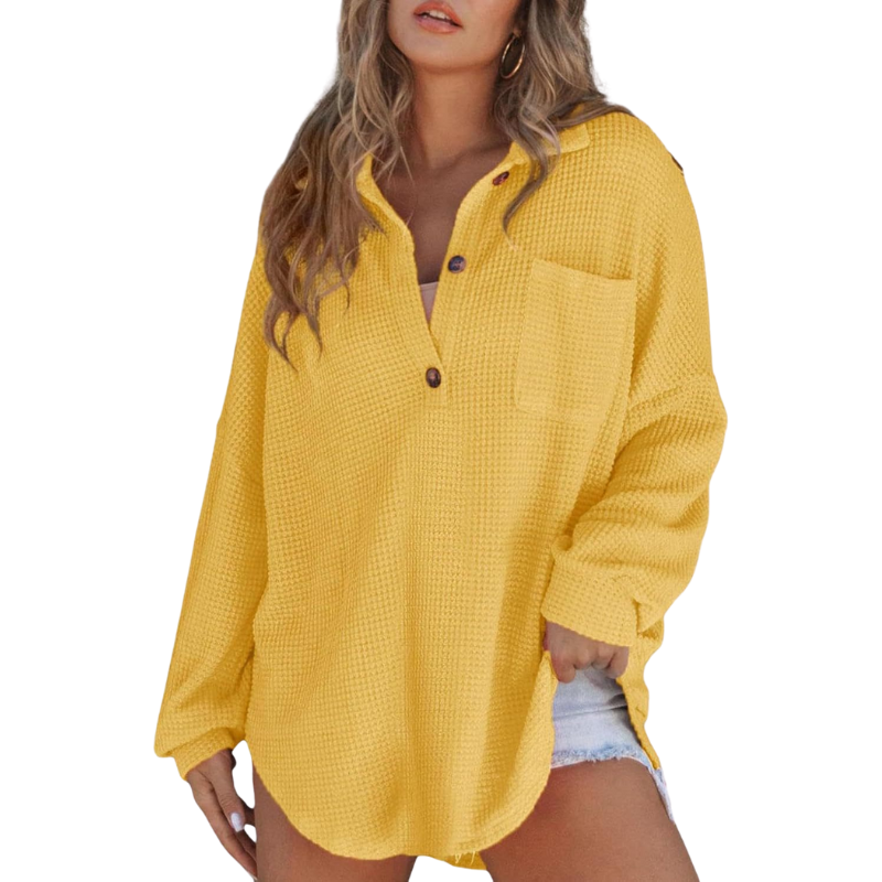 KATHRYN – Casual Lightweight Button V Neck Tunic Blouse