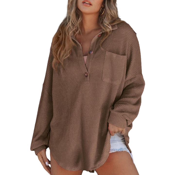 KATHRYN – Casual Lightweight Button V Neck Tunic Blouse