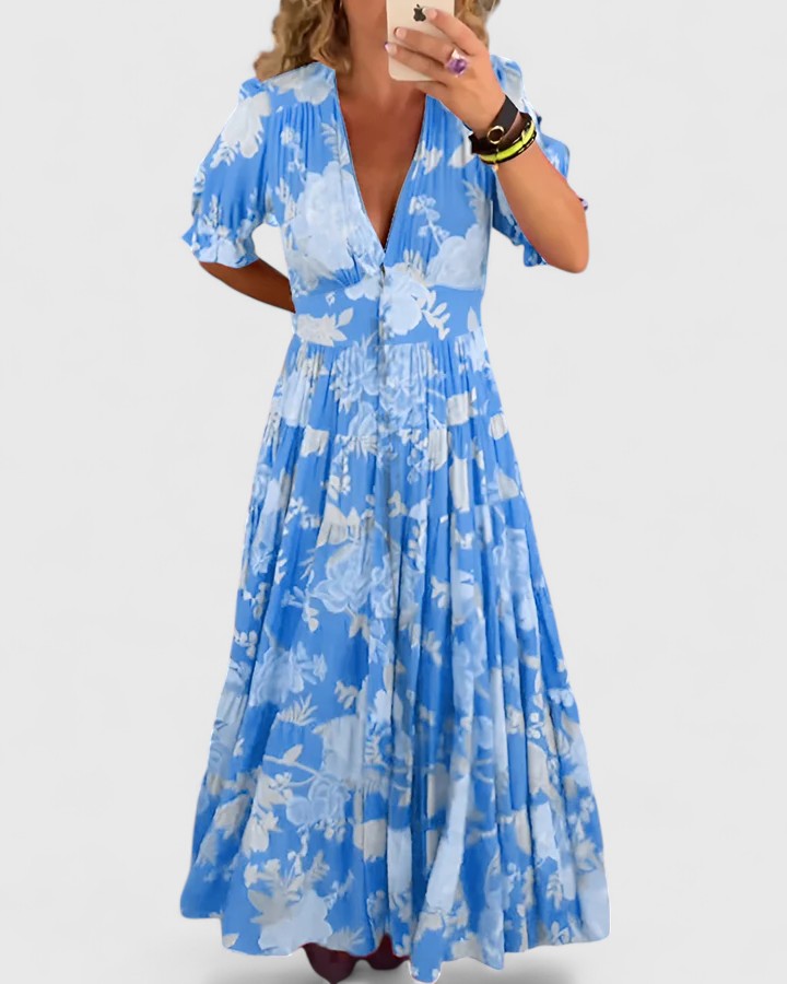 Shira | Elegant Floral V-neck Dress
