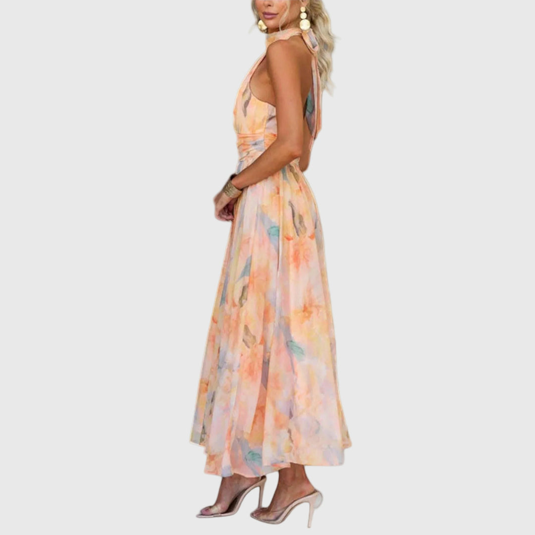 TARA – HALTERNECK FLORAL MAXI DRESS