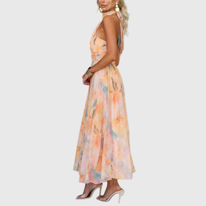 TARA – HALTERNECK FLORAL MAXI DRESS
