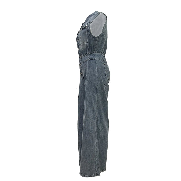 Stella | Wide Leg Denim Jumpsuit with Cinched Waist
