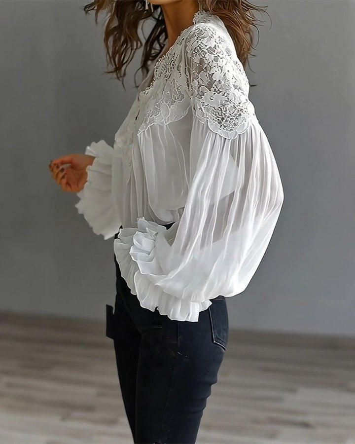 Tess - Long-Sleeve Lace Blouse with V-Neck